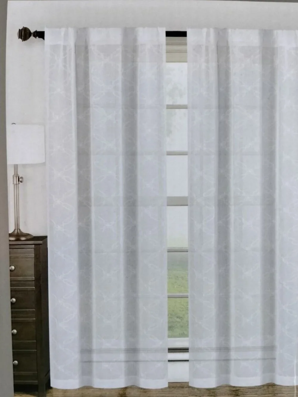 Designer Collection 2 Pk Elite Curtain Panels White Embroidered 38x84 Ea Sheer